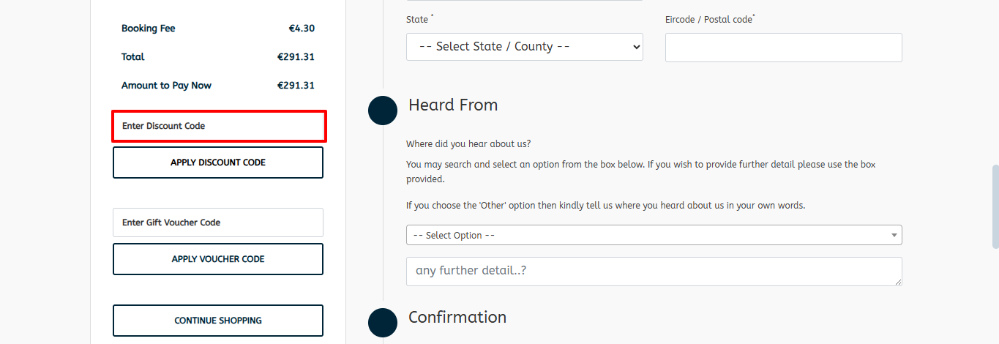 Champions Travel discount code place in the order summary at the bottom