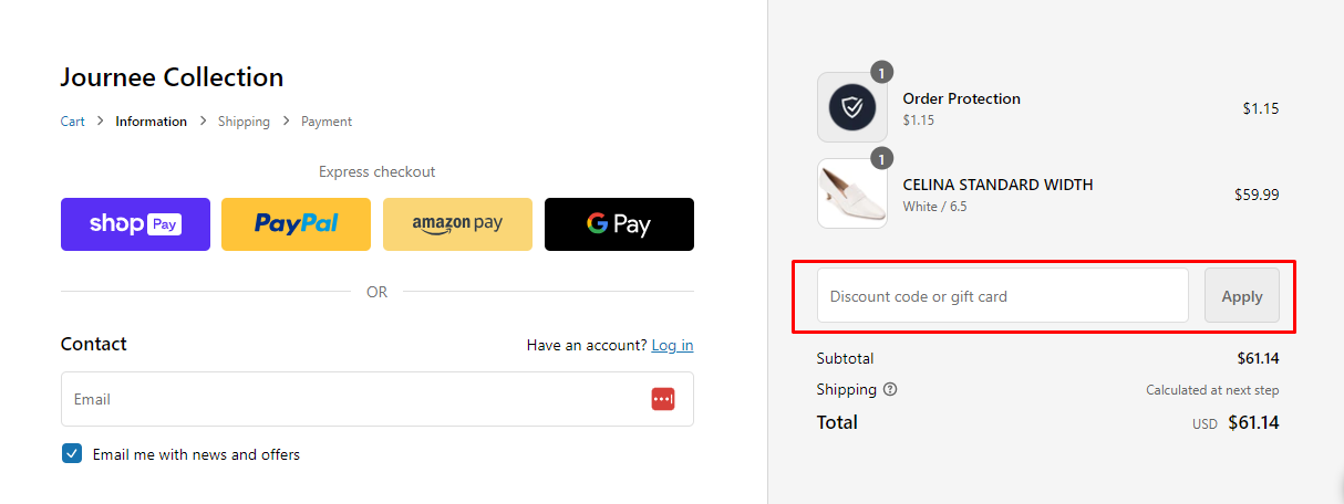 How do I use my Journee Collection discount code?