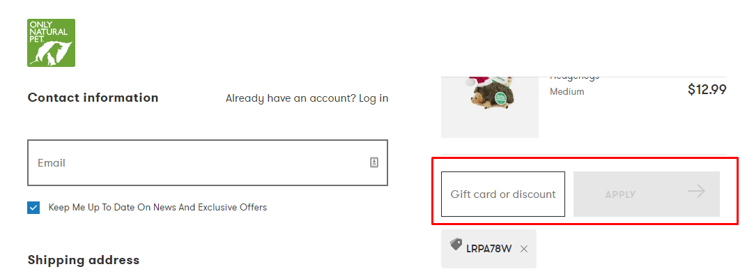 How do I use my Only Natural Pet discount code?