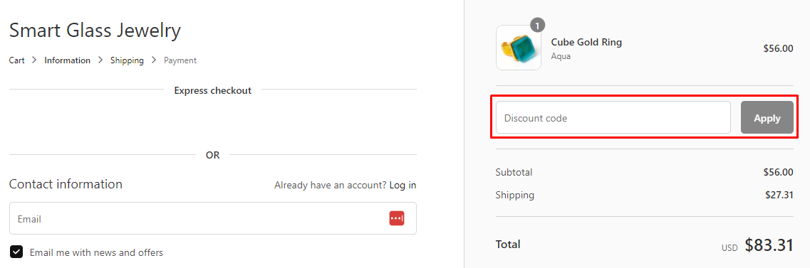 How do I use my Smart Glass Jewelry discount code?