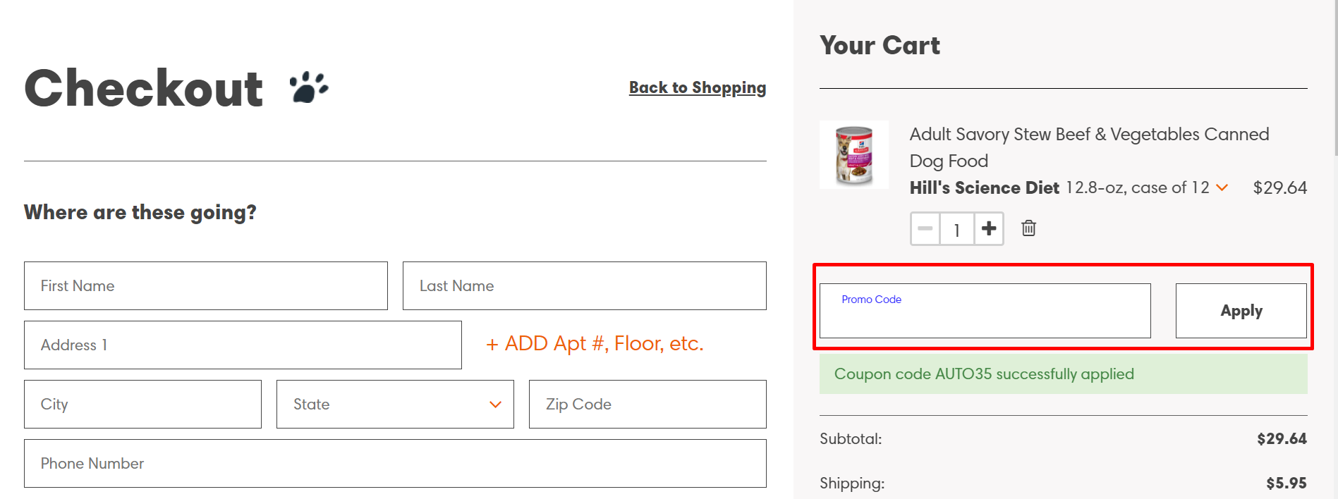 How do I use my PetFlow promo code?