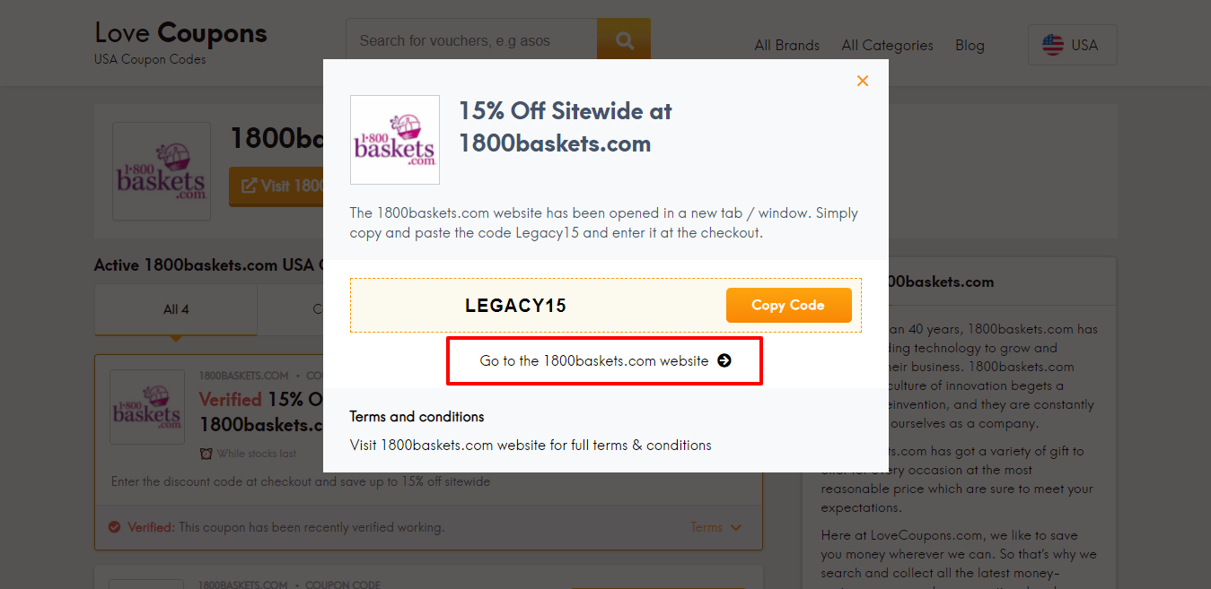 1800baskets.com website