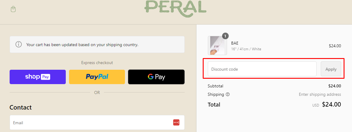 How do I use my PERAL discount code?