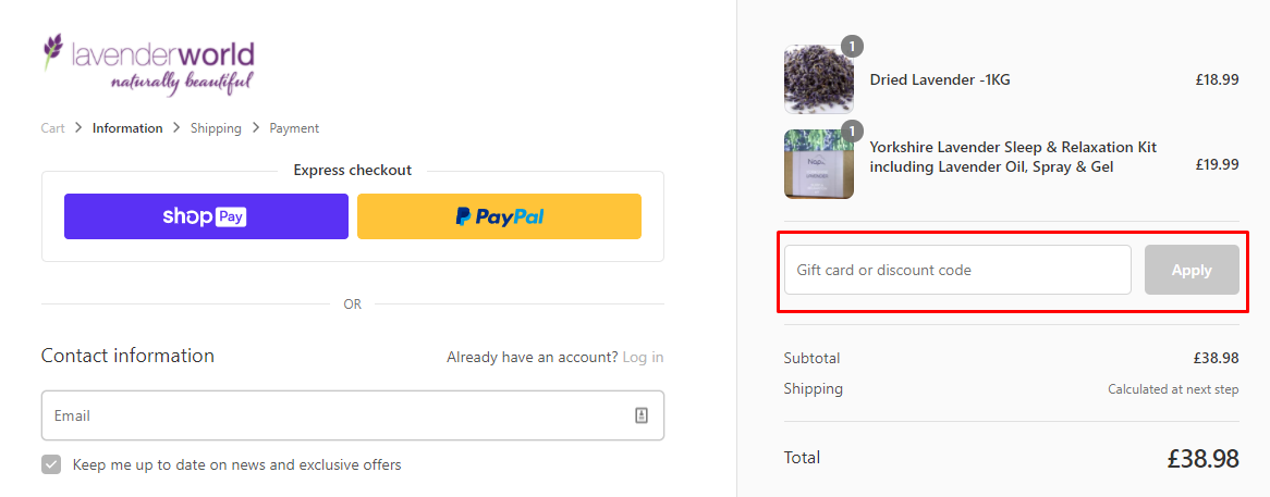 How do I use my Lavender World discount code?