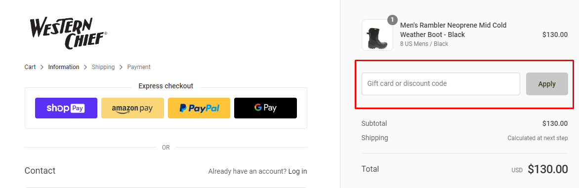 How do I use my Western Chief discount code?