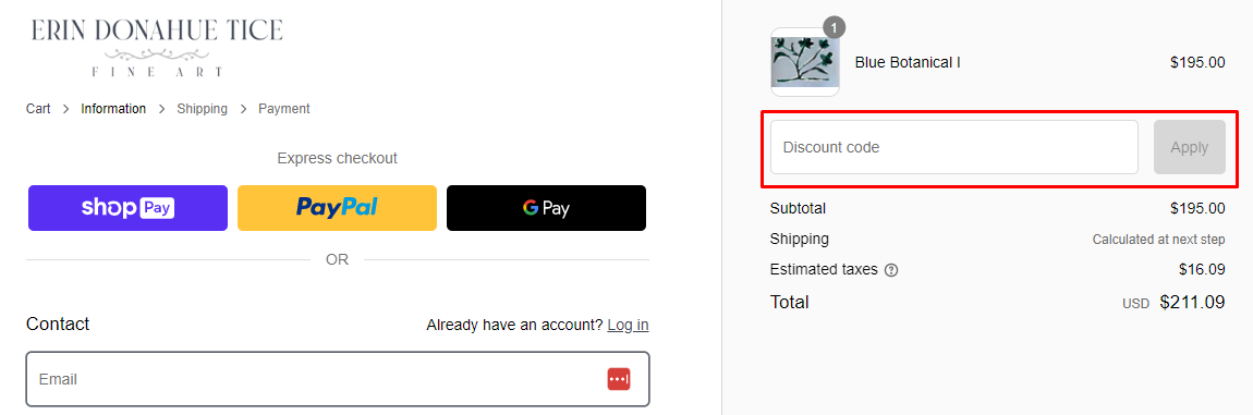 How do I use my Erin Donahue Tice discount code?
