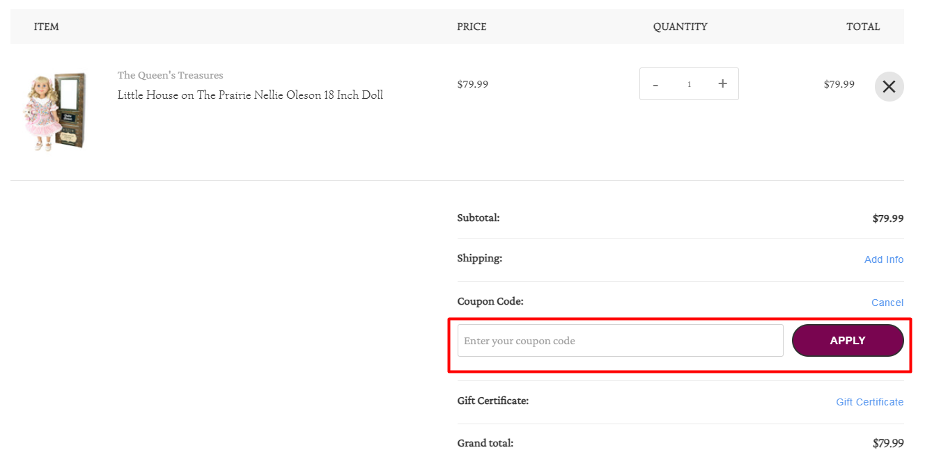 How do I use my The Queen’s Treasures coupon code?
