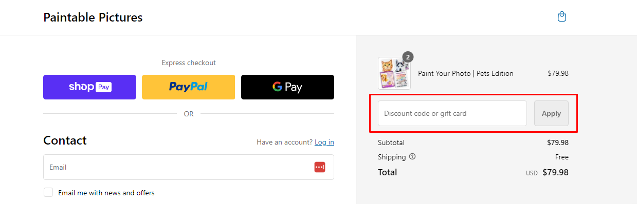 How do I use my Paintable Pictures coupon code?