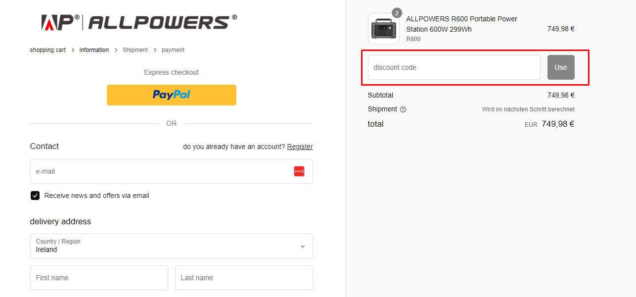 How do I use my ALLPOWERS discount code?