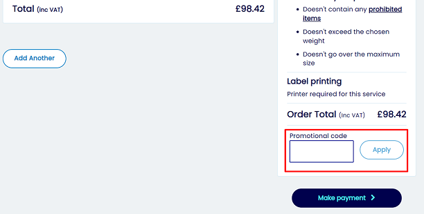 image showing the Evri International checkout page