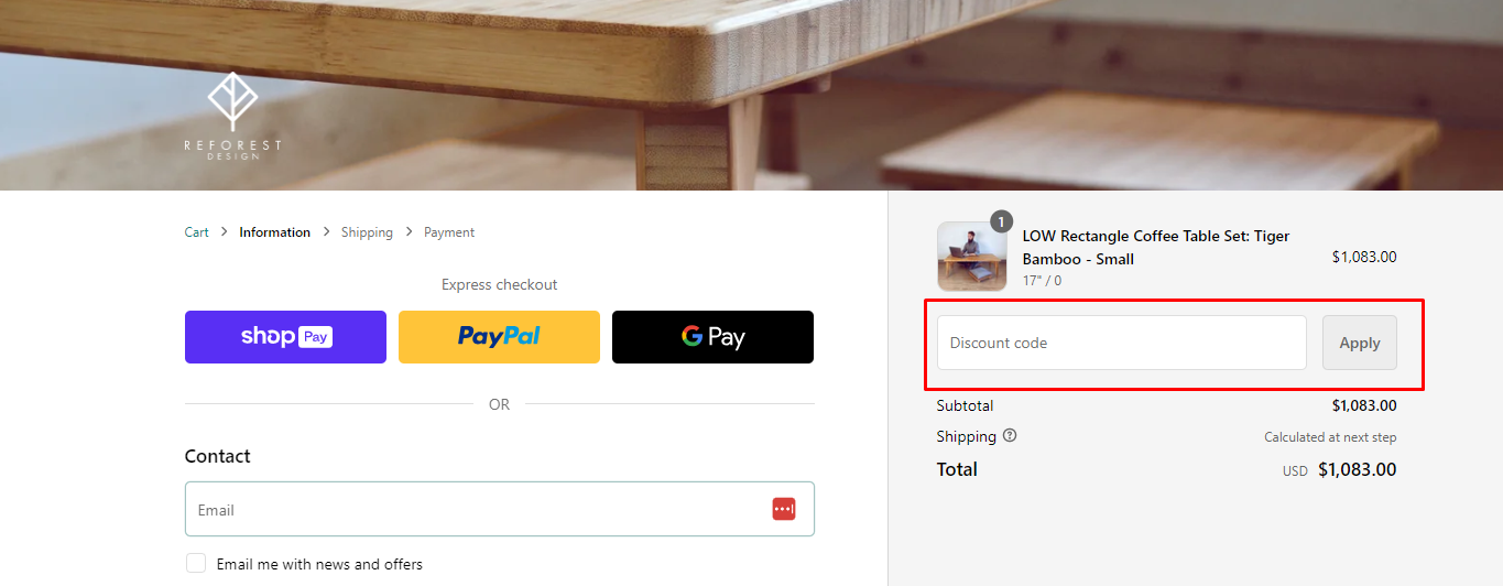 How do I use my Reforest Design discount code?