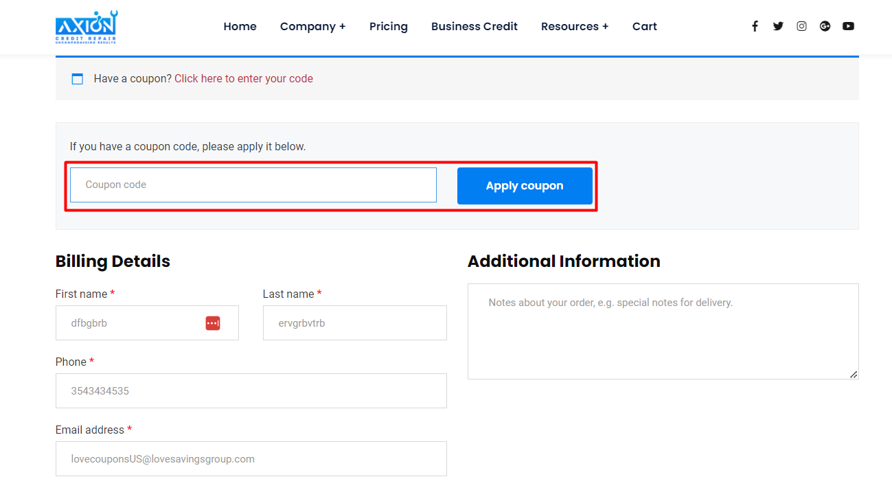 How do I use my Axion Credit Repair coupon code?