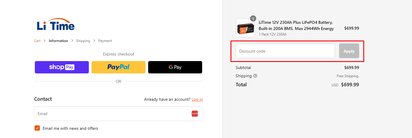 How do I use my LiTime discount code?