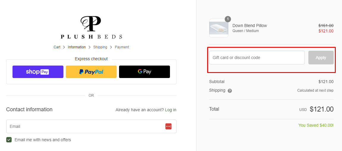 How do I use my PlushBeds discount code?