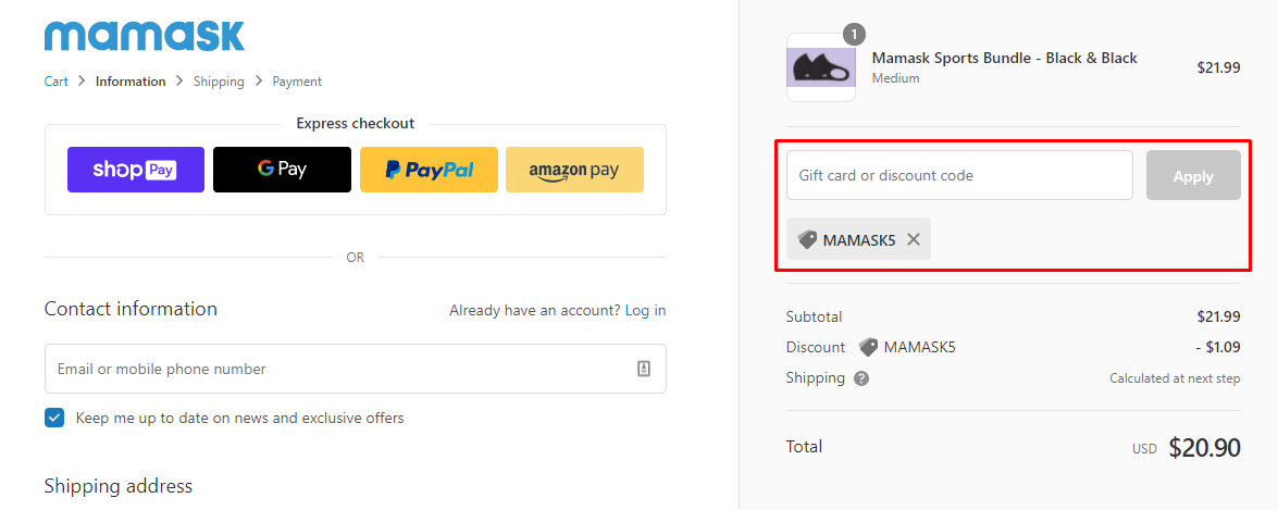 How do I use my Mamask discount code?