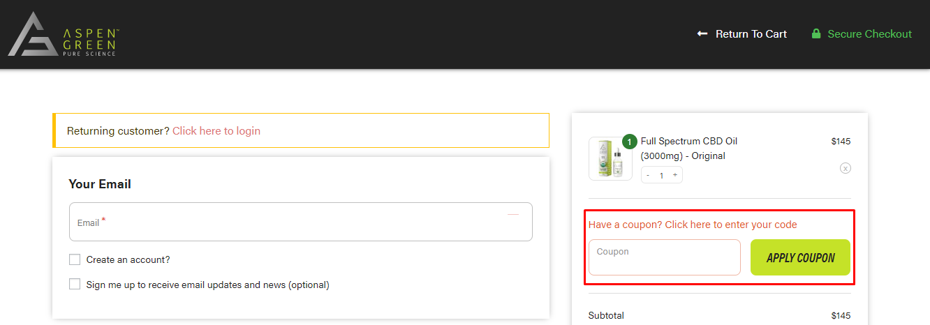 How do I use my Aspen Green coupon code?