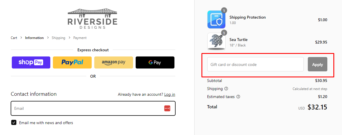 How do I use my Riverside Designs discount code?