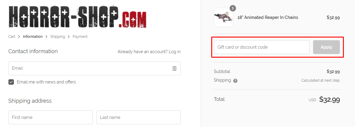 How do I use my Horror-Shop.com discount code?
