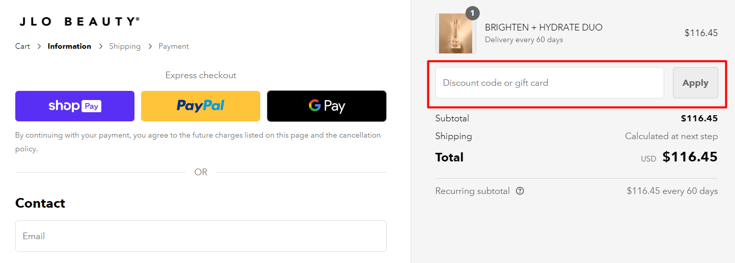 How do I use my JLo Beauty discount code?