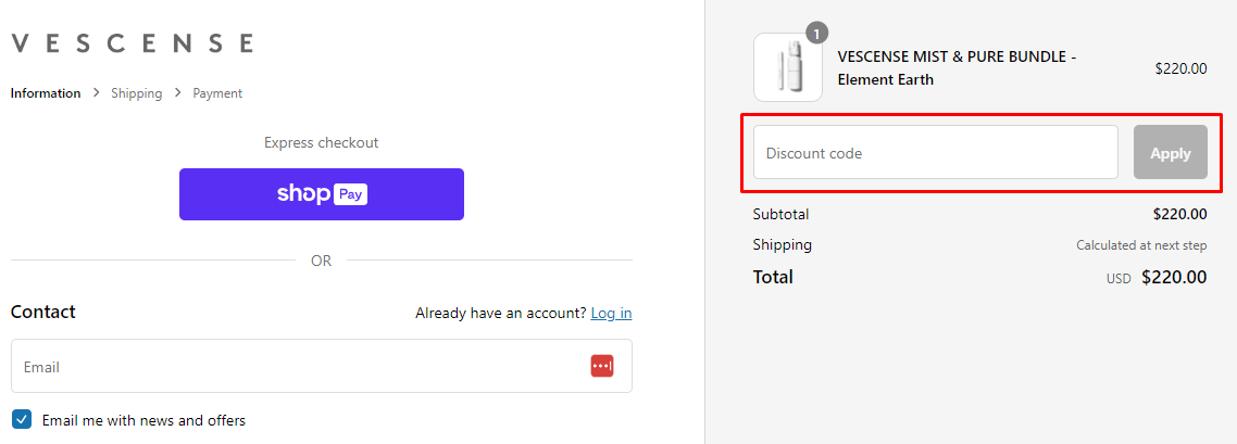 How do I use my Vescense discount code?
