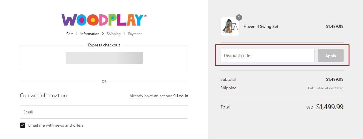 How do I use my Woodplay discount code?