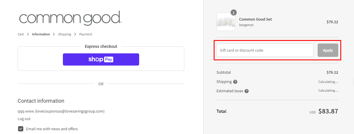 How do I use my Common Good discount code?