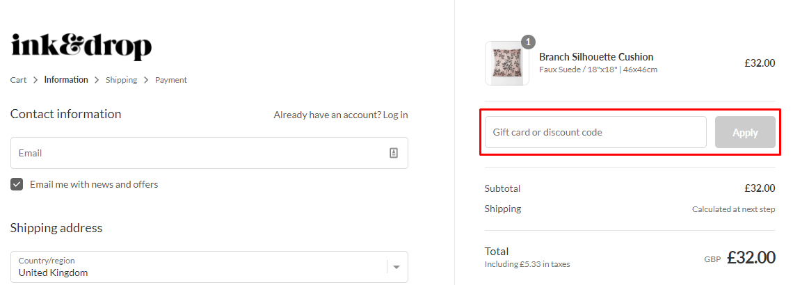 How do I use my Ink & Drop discount code?