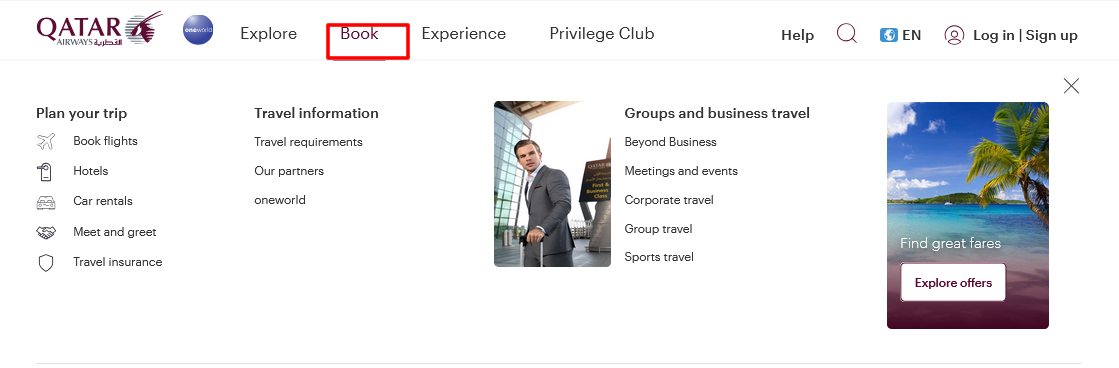 Image: Qatar Airways website booking page showing multiple offers available. Qatar Airways website booking page showing multiple offers available.