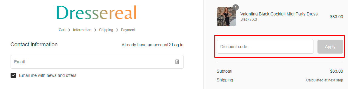 How do I use my Dressereal discount code?