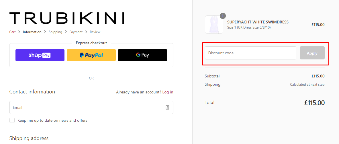 How do I use my Trubikini discount code?