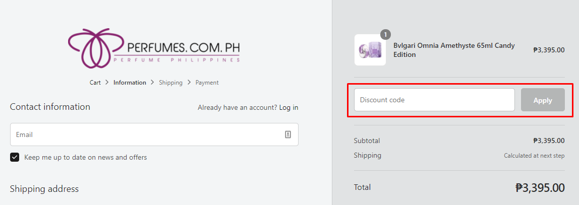 How do I use my Perfume Philippines discount code?