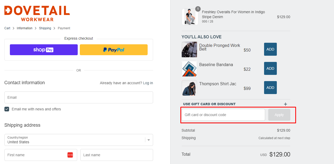 How do I use my Dovetail Workwear discount code?