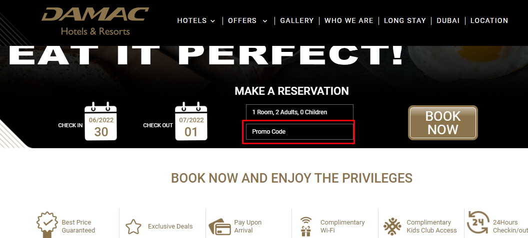 How do I use my DAMAC Hotels & Resorts promo code?