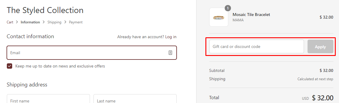 How do I use my The Styled Collection discount code?