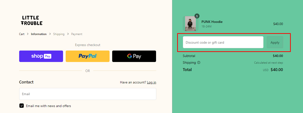 How do I use my Little Trouble discount code?
