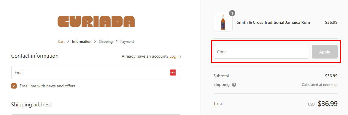 How do I use my Curiada discount code?