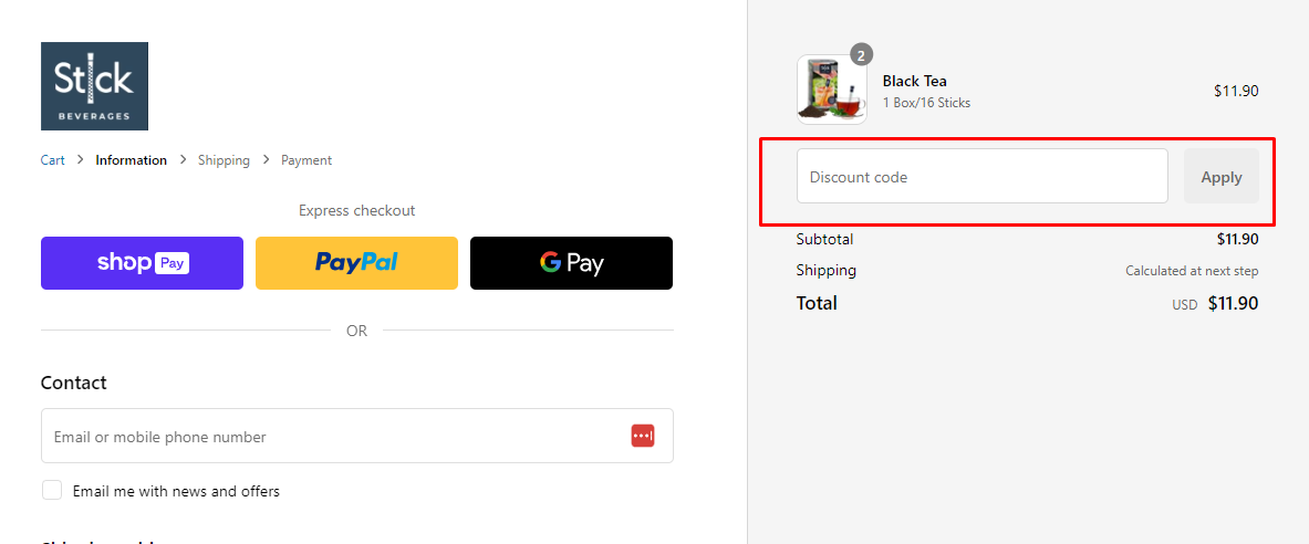 How do I use my Stick Beverages discount code?