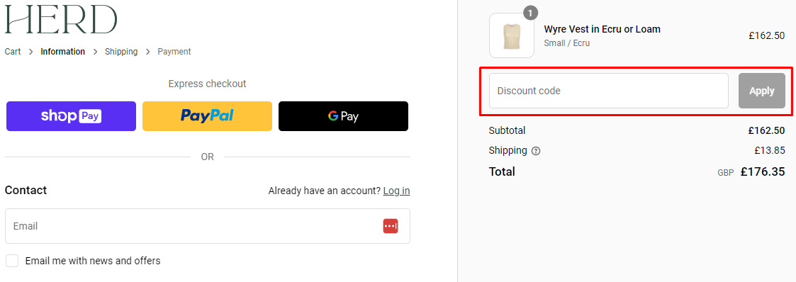 How do I use my HERD discount code?
