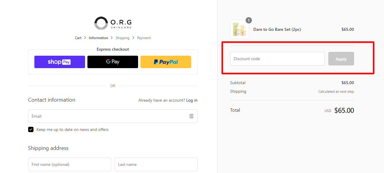 How do I use my O.R.G SKINCARE discount code?