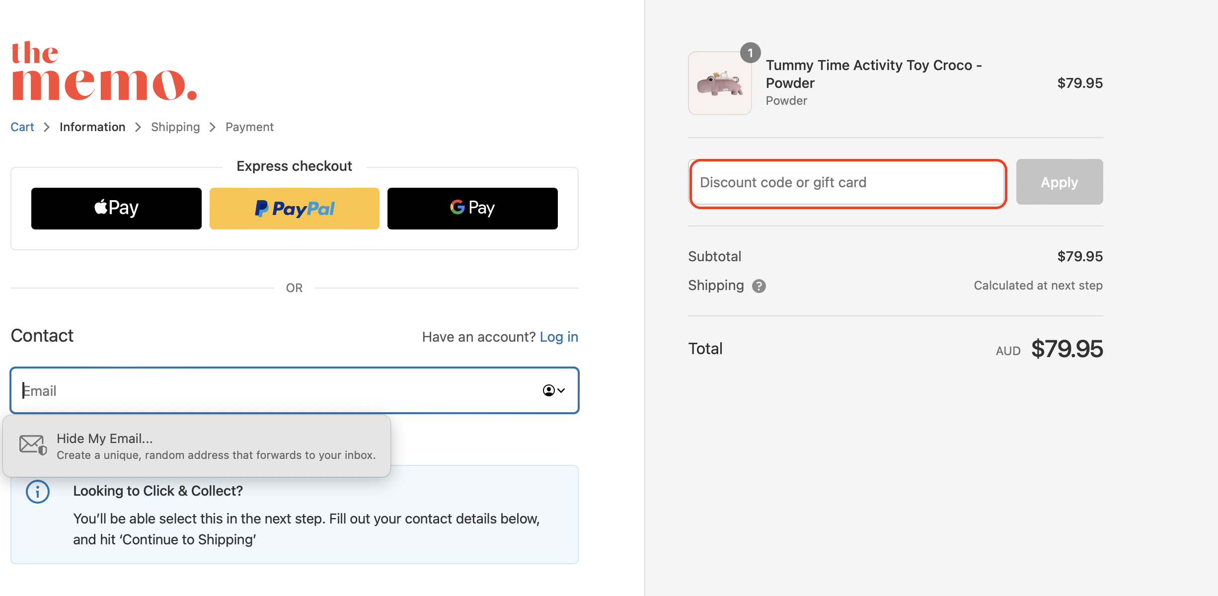 The highlighted red box at the brand checkout is showing where to add the voucher code.
