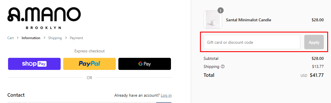 How do I use my A.MANO Brooklyn discount code?
