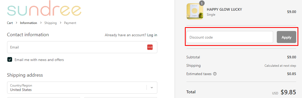 How do I use my Sundree discount code?