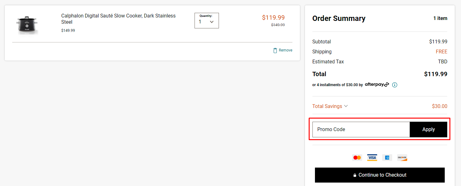 How do I use my Calphalon promo code?