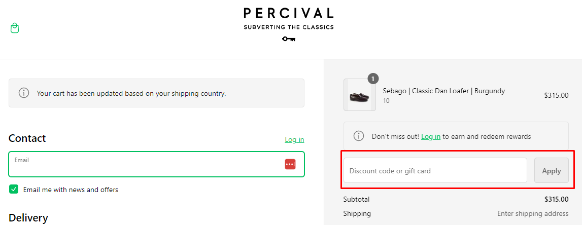 How do I use my Percival coupon code?