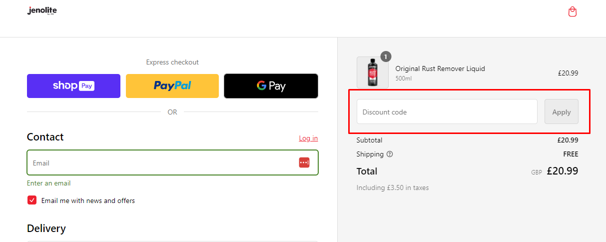 How do I use my Jenolite discount code?