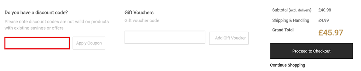 image showing the discount code box, bordered in red