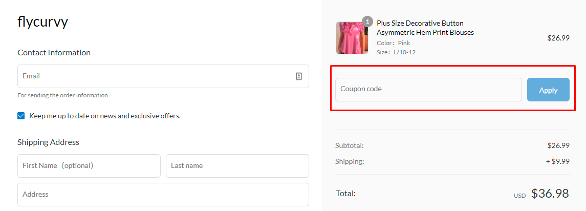 How do I use my Flycurvy coupon code?