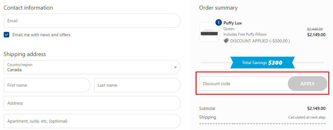 How do I use my Puffy discount code?