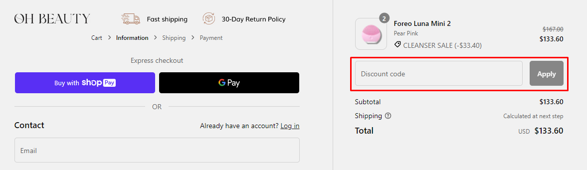How do I use my Oh Beauty discount code?