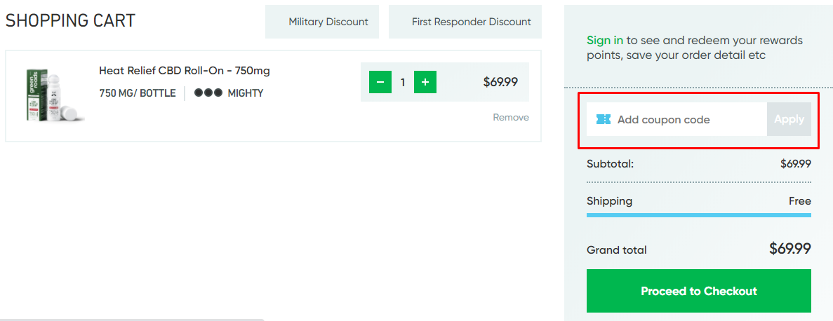 How do I use my Green Roads coupon code?